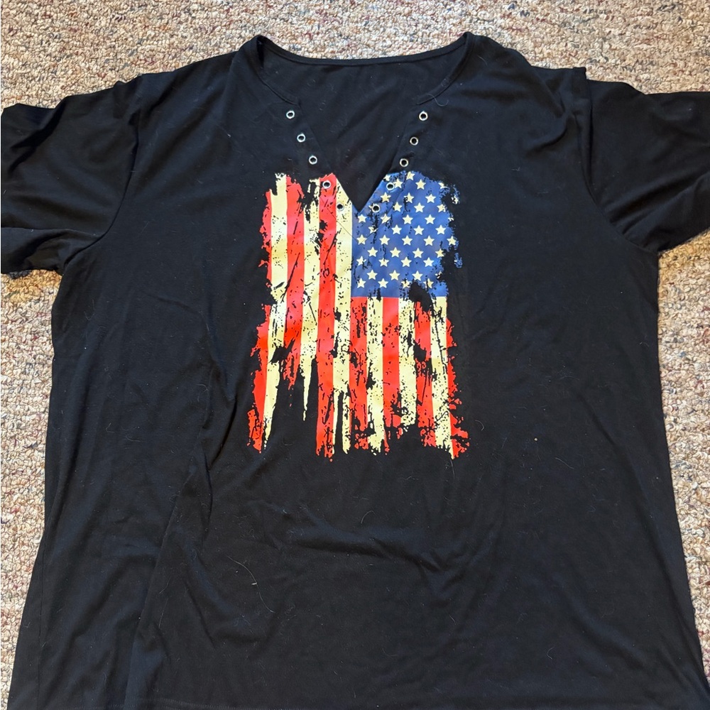 Black T-Shirt with American Flag Design